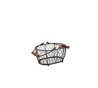 T&G Provence Wireware Small Oval Basket with Aged Wooden Handles, Rustic Brown, 20.4 x 14.5 x 10.5 cm