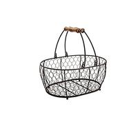 T&G Woodware 23006 Provence Wireware Medium Oval Basket with Aged Wooden Handles, Rustic Brown, 29.5 x 21.5 x 12.7 cm, 6