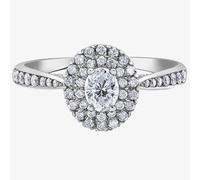 T. H. Baker 18ct White Gold 0.70ct Oval-cut Diamond Double Halo Cluster Ring 30340WG/70-18 - O