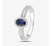 T. H. Baker 18ct White Gold Oval Sapphire & 0.20ct Diamond Halo Ring DR1615W18SA - N