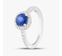 T. H. Baker 18ct White Gold Sapphire & Brilliant Cut Diamond Shoulder Set Halo Ring R39073GW18SA - M