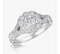T. H. Baker 18ct White Gold Vintage 0.68ct Flower Cluster Split Diamond Shoulders Ring VR14(4.0)