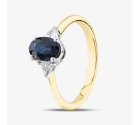 T. H. Baker 18ct Yellow Gold Oval Cut Sapphire & Trillion Cut Diamond Three Stone Ring R12893Y-SAP M - M