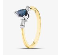 T. H. Baker 18ct Yellow Gold Pear Cut Sapphire & Baguette Cut Diamond Shoulder Set Solitaire Ring 18DR277Y-SAP L - L