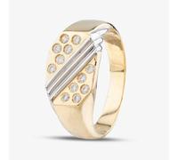 T. H. Baker 9ct Two Colour Gold Cubic Zirconia Striped Signet Ring DIV065 - V