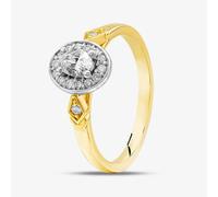 T. H. Baker 9ct Two Colour Gold Diamond Oval Shoulder Set Halo Ring 30981/33 - N
