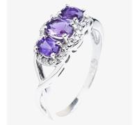 T. H. Baker 9ct White Gold Amethyst and Diamond Triple Cluster Twist Ring 51Y38WG/2-10 - O