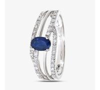 T. H. Baker 9ct White Gold Blue Oval Sapphire & 0.20ct Diamond Three Row Cross Over Ring DR1109W SA - N