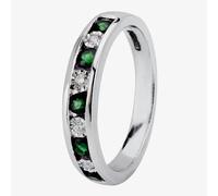 T. H. Baker 9ct White Gold Channel Set Emerald And Diamond Half Eternity Ring H6143E-9W-006F - 57 (P)