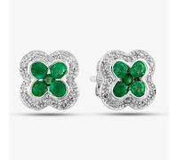 T. H. Baker 9ct White Gold Emerald and Diamond Quatrefoil Cluster Stud Earrings PE04942 EM