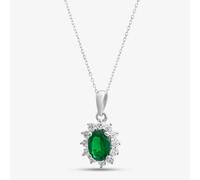 T. H. Baker 9ct White Gold Oval Cut Emerald & Cubic Zirconia Halo Necklace D152307WG