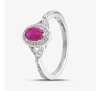 T. H. Baker 9ct White Gold Oval Cut Ruby & Brilliant Cut Diamond Shoulder Set Halo Ring 30978/70-10 - Q