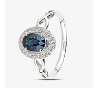 T. H. Baker 9ct White Gold Oval Sapphire & 0.20ct Diamond Halo Ring DR1688WSA - O