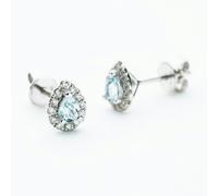 T. H. Baker 9ct White Gold Pear Cut Aquamarine & 0.27ct Diamond Cluster Stud Earrings NTE409PEAR-AQD-9WG