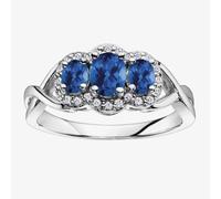T. H. Baker 9ct White Gold Sapphire and Diamond Triple Cluster Twist Ring 51Y38WG/9-10 - O