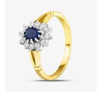 T. H. Baker 9ct Yellow Gold Blue & Clear Crystal Cluster Ring DIV006B - L