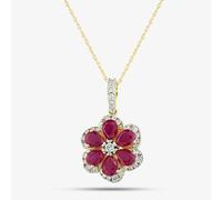 T. H. Baker 9ct Yellow Gold Certified 0.25ct Lab Grown Diamond & 1.50ct Ruby Flower Pendant Necklace LGP44563-RD