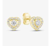 T. H. Baker 9ct Yellow Gold Cubic Zirconia Halo Heart Stud Earrings 1.59.1820