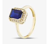 T. H. Baker 9ct Yellow Gold Emerald Cut Blue Cubic Zirconia Cluster Ring RBE047B - O