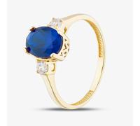 T. H. Baker 9ct Yellow Gold Oval Cut Blue Cubic Zirconia Three Stone Ring RBE045B - O