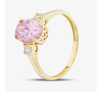 T. H. Baker 9ct Yellow Gold Oval Cut Pink Cubic Zirconia Three Stone Ring RBE045PNK - M