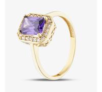 T. H. Baker 9ct Yellow Gold Purple Emerald Cut Cubic Zirconia Halo Ring RBE047AM - P