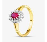 T. H. Baker 9ct Yellow Gold Red & Clear Crystal Cluster Ring DIV006R - M