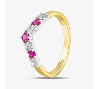 T. H. Baker 9ct Yellow Gold Red & Clear Crystal Wishbone Ring DIV003R - L