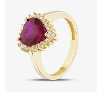 T. H. Baker 9ct Yellow Gold Red Cubic Zirconia Heart Cluster Ring RBD026YRU - P