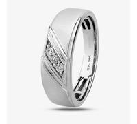 T.H.Baker Men's 9ct White Gold Matte & Polished Three Stone Diamond Wedding Ring in Silver | Size: Q T.H.Baker Silver Q