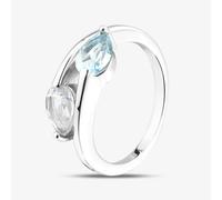 T. H. Baker Rhodium Plated Sterling Silver Blue & White Topaz Crossover Ring 8.86.0059 - Q