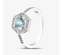 T. H. Baker Rhodium Plated Sterling Silver Light Blue & White Cubic Zirconia Hexagon Halo Ring 8.84.0921 - Q