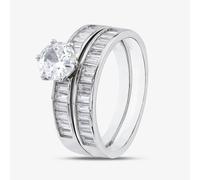 T. H. Baker Silver Baguette Cut Cubic Zirconia Two Row Shoulder Set Solitaire Ring R6595 - N
