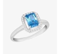 T. H. Baker Silver Blue Cubic Zirconia Rectangular Halo Ring 8.84.1161 - Q