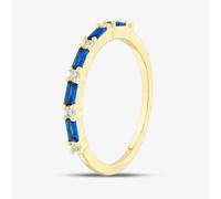 T. H. Baker Silver Gold Plated Blue Baguette & Brilliant Cut Cubic Zirconia Half Eternity Ring S2207Y - Q