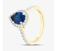 T. H. Baker Silver Gold Plated Blue Pear Cut Cubic Zirconia Shoulder Set Halo Ring S2183Y - O