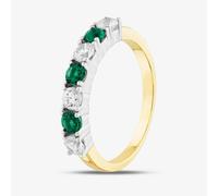 T. H. Baker Silver Gold Plated Brilliant Cut Green & White Cubic Zirconia Half Eternity Ring S2216Y - L