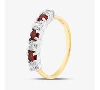 T. H. Baker Silver Gold Plated Brilliant Cut Red & White Cubic Zirconia Half Eternity Ring S2217Y - Q