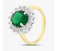 T. H. Baker Silver Gold Plated Oval & Brilliant Cut Green Cubic Zirconia Halo Ring S2160Y - O