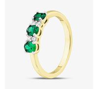 T. H. Baker Silver Gold Plated Oval & Brilliant Cut Green Cubic Zirconia Three Stone Ring S2225Y - M