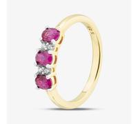 T. H. Baker Silver Gold Plated Oval & Brilliant Cut Red & White Three Stone Ring S2226Y - O