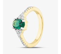 T. H. Baker Silver Gold Plated Oval Cut Green Cubic Zirconia Shoulder Set Ring S2229Y - O