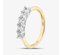 T. H. Baker Silver Gold Plated Princess Cut Cubic Zirconia Five Stone Ring S2067Y - Q
