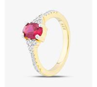 T. H. Baker Silver Gold Plated Red Oval Cut Cubic Zirconia Shoulder Set Solitaire Ring S2230Y - O