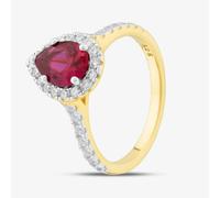 T. H. Baker Silver Gold Plated Red Pear Cut Cubic Zirconia Shoulder Set Halo Ring S2185Y - Q