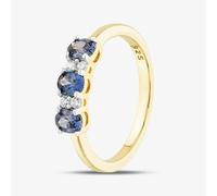 T. H. Baker Silver Gold Plated Three Stone Blue Tanzanite & Cubic Zirconia Ring S2227Y - Q