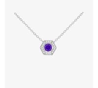 T. H. Baker Silver Rhodium Plated Purple Cubic Zirconia Hexagon Halo Pendant Necklace 8.19.2034
