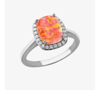 T. H. Baker Silver Synthetic Orange Opal & Cubic Zirconia Halo Ring 8.86.0459 - N