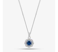 T. H. Baker Sterling Silver Blue Cubic Zirconia Halo Pendant Necklace S6678