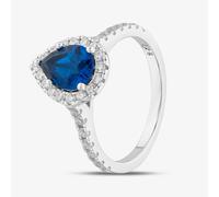 T. H. Baker Sterling Silver Blue Pear Cut Cubic Zirconia Shoulder Set Halo Ring S2183 - O